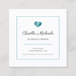 Carte De Visite Carré Simple Turquoise Blue Heart Logo Contact