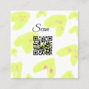 Carte De Visite Carré Simple yellow watercolor add Q R code scan text