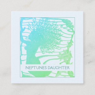 Carte De Visite Carré Sirène Whimsique Et Vagues Océaniques