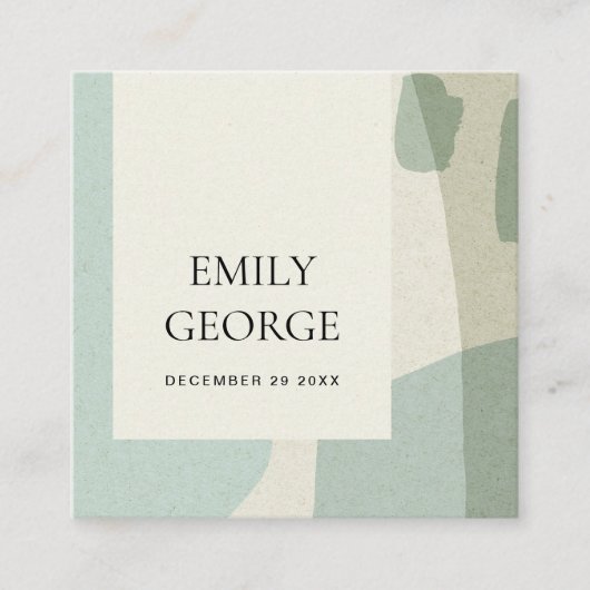 CARTE DE VISITE CARRÉ SITE ABSTRAIT MODERNE SOFT AQUA BLEU MARIAGE (Devant)