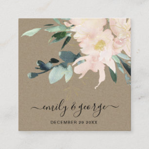 CARTE DE VISITE CARRÉ SITE MARIAGE DE BUNCH FLORAL KRAFT RUSTIQUE BLUSH