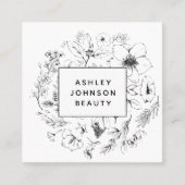 Carte De Visite Carré Site Web de code QR noir et blanc Botanique modern (Devant)