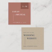 CARTE DE VISITE CARRÉ SITE WEB MARIAGE SCANDI TERRACOTTA RUST MONOGRAM (Devant / Derrière)