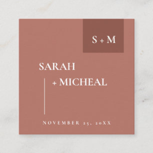 CARTE DE VISITE CARRÉ SITE WEB MARIAGE SCANDI TERRACOTTA RUST MONOGRAM