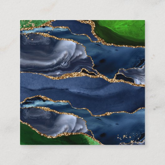 Carte De Visite Carré Site Web RSVP Agate bleu et vertMariage (Dos)