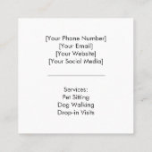 Carte De Visite Carré Sitter pour animaux de compagnie moderne et profes (Dos)