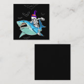 Carte De Visite Carré Skeleton équitation requin drôle - Crazy Halloween (Devant / Derrière)