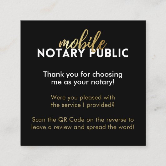 Carte De Visite Carré Sleek Black & Gold Google critique QR Code Noir (Devant)