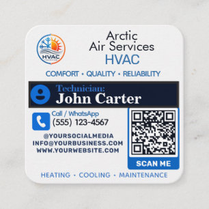 Carte De Visite Carré Slogans CVC Technicien logo Code Qr