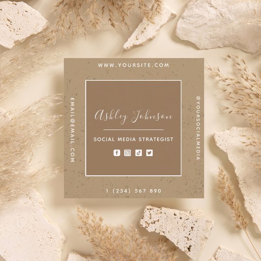 Carte De Visite Carré Social Media Manager QR Code Brown Pastel Creative