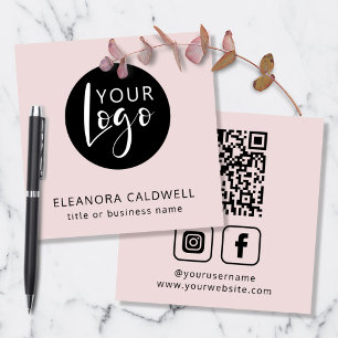 Carte De Visite Carré Social Media QR Code Logo Blush Rose