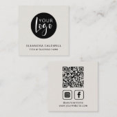 Carte De Visite Carré Social Media QR Code Logo Élégant Eggshell (Devant / Derrière)