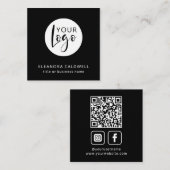 Carte De Visite Carré Social Media QR Code Votre logo noir (Devant / Derrière)