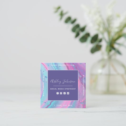 Carte De Visite Carré Social Media Strategist Social Media Code QR Coule (Debout devant)