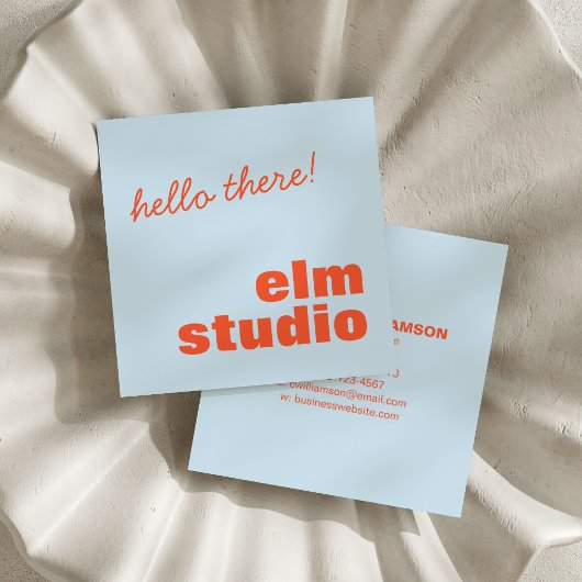 Carte De Visite Carré Soft Blue Orange Hello There Friendly Bold Square