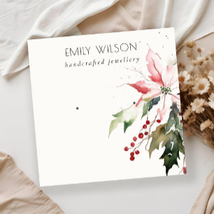 Carte De Visite Carré Soft Christmas Berry Poinsettia Aquarelle oreille