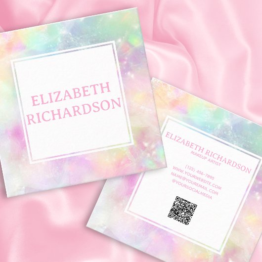 Carte De Visite Carré Soft Pastel Rainbow Opal couleur cristal code QR