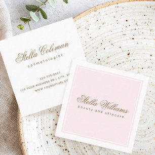Carte De Visite Carré Soins de beauté rose chic minimaliste blanc