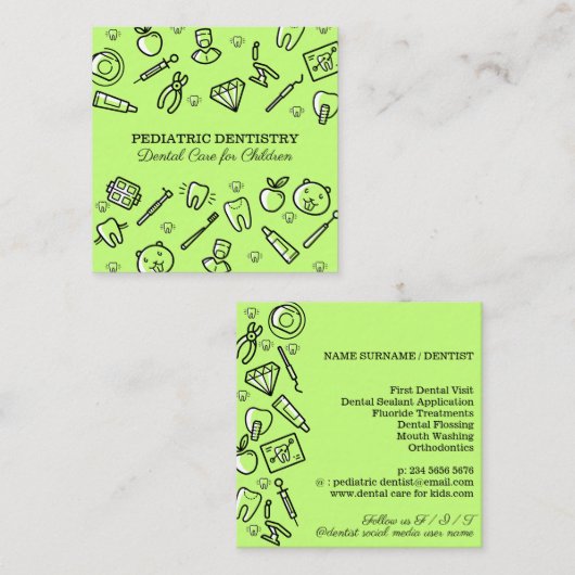 Carte De Visite Carré Soins dentaires pédiatriques écologiques pour enfa (Devant / Derrière)