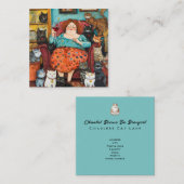 Carte De Visite Carré Soirée cosy avec dame sans chats (Devant / Derrière)