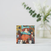 Carte De Visite Carré Soirée cosy avec dame sans chats (Debout devant)