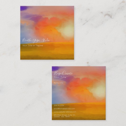 Carte De Visite Carré Soleil aquarelle sur le champ doré (Devant / Derrière)