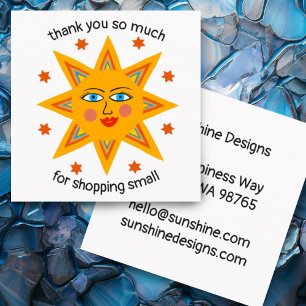 Carte De Visite Carré Soleil joyeux Merci PERSONNALISÉ Shopping Petit
