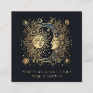 Carte De Visite Carré Soleil Noir Céleste Lune Yoga