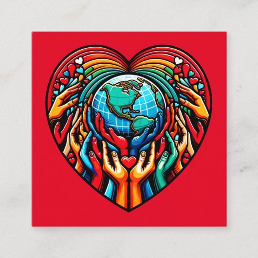 Carte De Visite Carré Solidarité mondiale Emblem Unity Heart Globe Desig (Devant)
