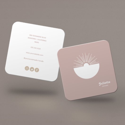 Carte De Visite Carré Solide "Dusty Blush" Retro Sunset