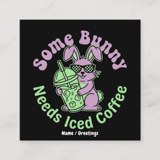 Carte De Visite Carré Some Bunny Needs Iced Coffee Retro Spring Easter (Devant)
