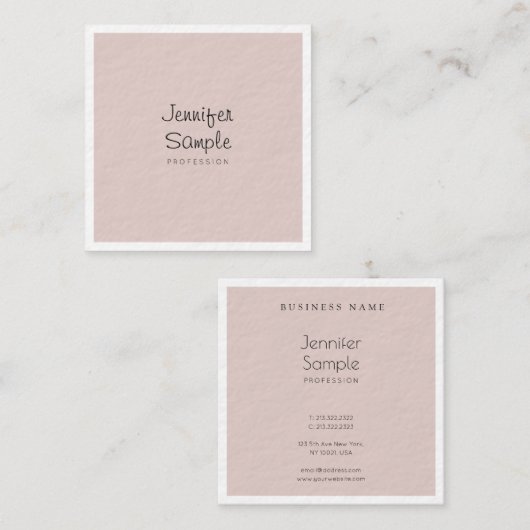 Carte De Visite Carré Sophistiqué Moderne Libre Script Luxe Plain (Devant / Derrière)
