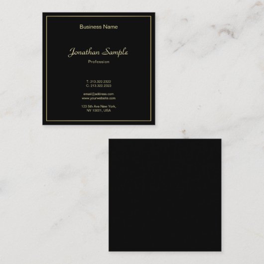 Carte De Visite Carré Sophistiqué Or manuscrit Script élégant Cool (Devant / Derrière)