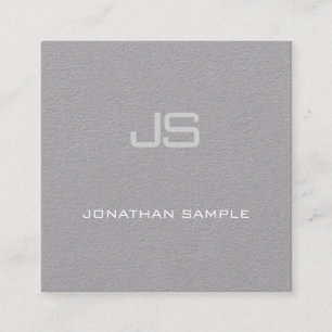Carte De Visite Carré Sophistiqué Sleek Monogrammed Premium Grey Plain