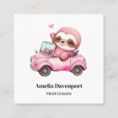 Carte De Visite Carré Sourire rose Sloth conduisant une convertible (Devant)