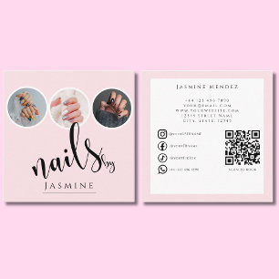 Carte De Visite Carré Spécialiste des Ongles 3 Photo QR Réseaux Sociaux