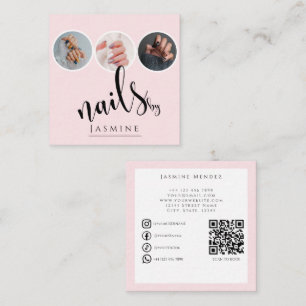 Carte De Visite Carré Spécialiste des Ongles 3 Photo QR Réseaux Sociaux