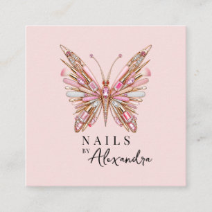 Carte De Visite Carré Spécialiste des Ongles Rose Pâle Code Qr Papillon