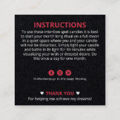 Carte De Visite Carré Spell d'intention de bougie de cristal de la lune (Dos)