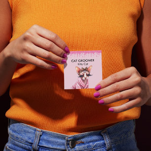 Carte De Visite Carré Sphynx Cat Groomer Sitter Parties scintillant rose