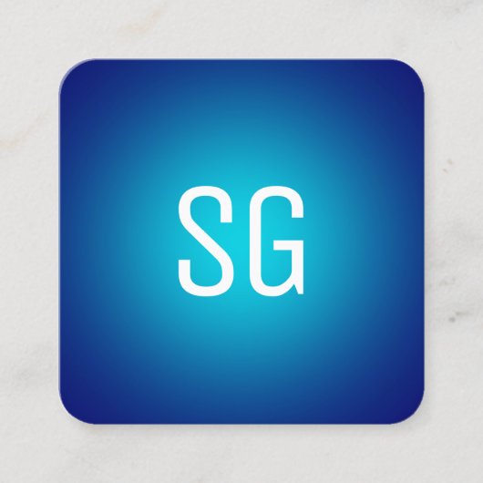Carte De Visite Carré Spot doux - Initiales - Cyan sur Marine profonde (Devant)