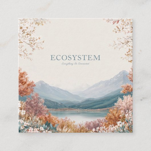 Carte De Visite Carré Spring Mountain Gold Frame Floral Landscape (Devant)