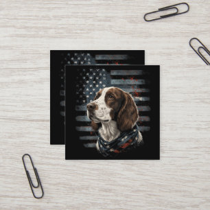 Carte De Visite Carré Springer Spaniel Chien Drapeau Américain