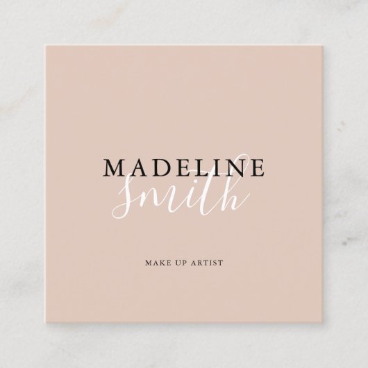 Carte De Visite Carré Square Boho Beige Script QR code (Devant)