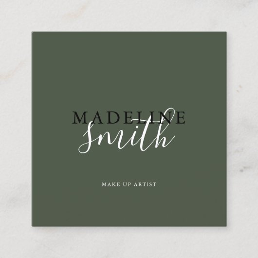 Carte De Visite Carré Square Dark Green Script QR code (Devant)