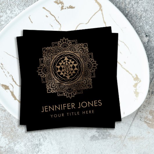 Carte De Visite Carré Sri Yantra / Sri Chakra en lotus dorés