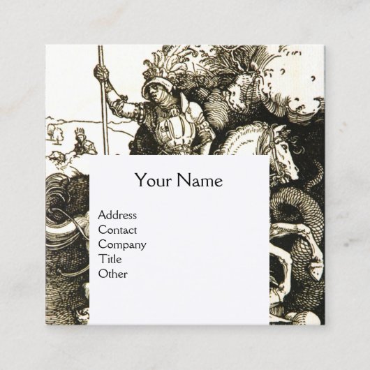 Carte De Visite Carré ST. MONOGRAMME GEORGE ET DRAGON, Blanc Noir (Devant)