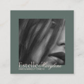 Carte De Visite Carré Studio De Cheveux Moderne Vert Brown Script (Devant)