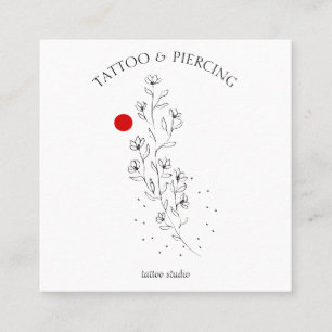 Carte De Visite Carré Studio de tatouage et piercing floral minimal