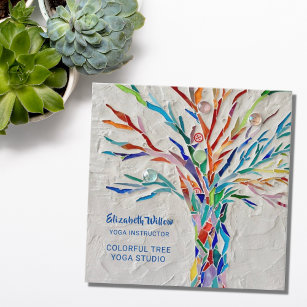 Carte De Visite Carré Studio Yoga Coloré Mosaic Tree